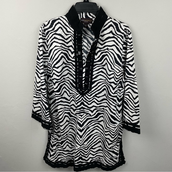 Dana Buchman Signature Zebra Print Tunic Blouse with Stone Details Size Large L - Picture 3 of 9